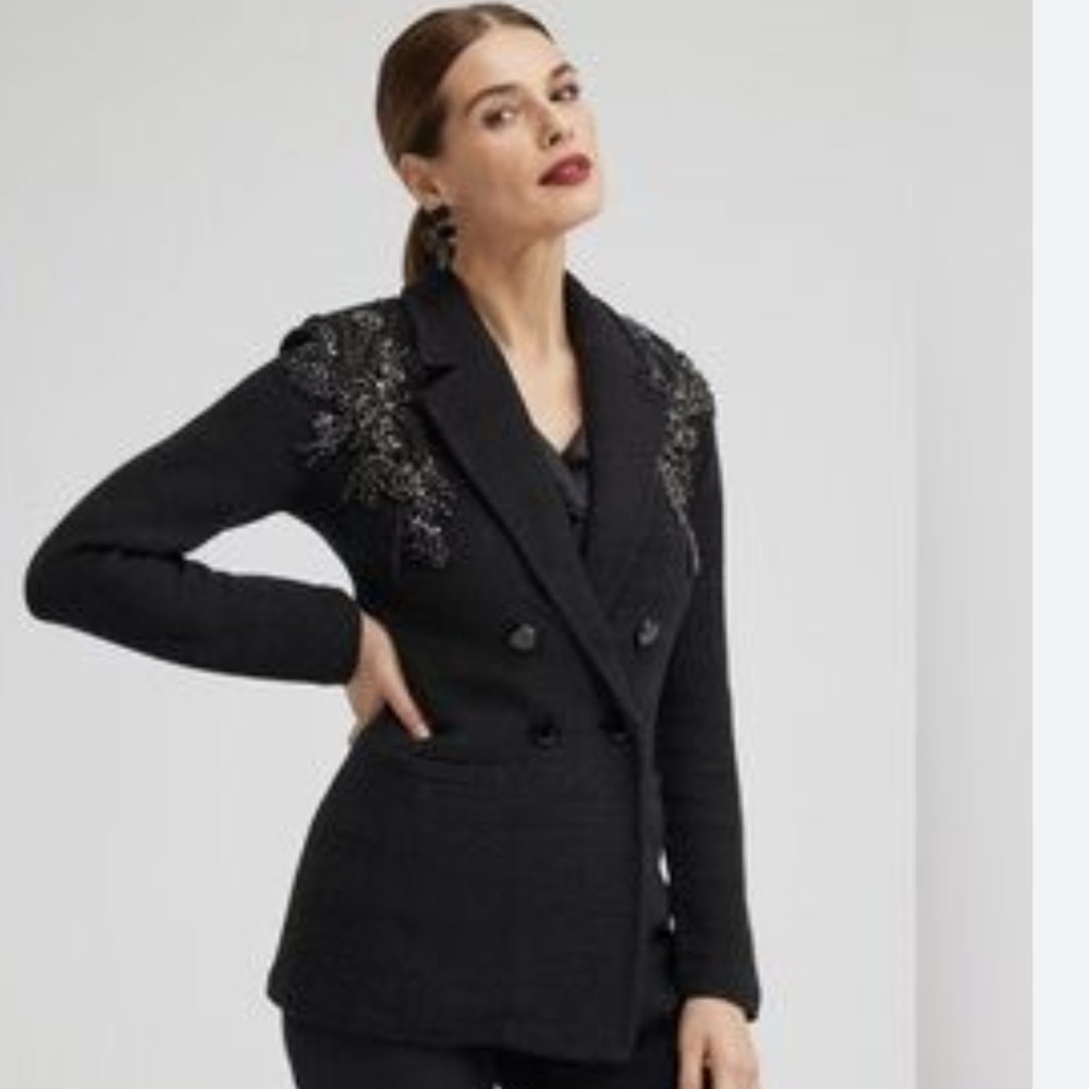 Chico's Elegant Black Embroidered Blazer - Picture 2 of 12